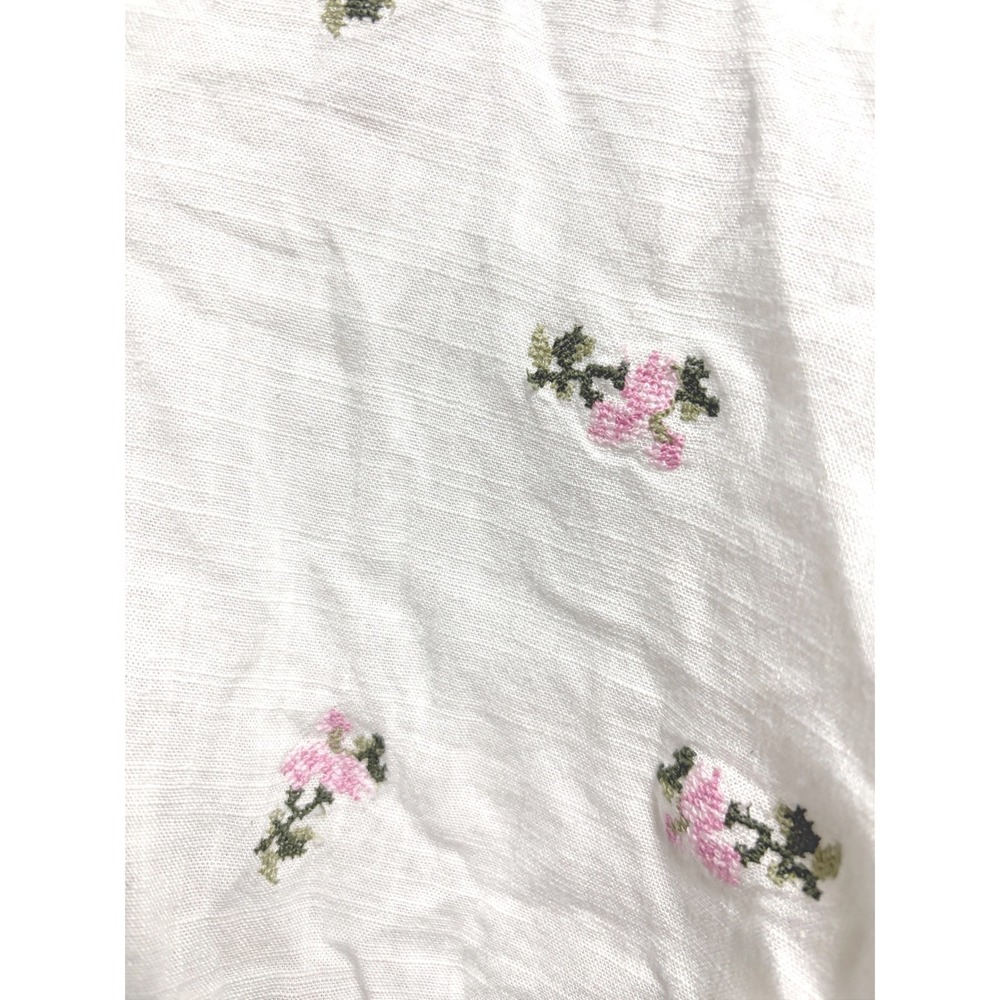 Unbranded Off-White Button-Down Shirt with Pink Floral Print Embroidery - Picture 2 of 5